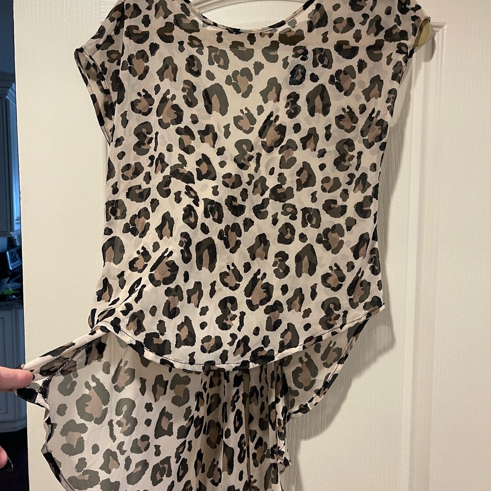 Sheer leopard blouse, high low top